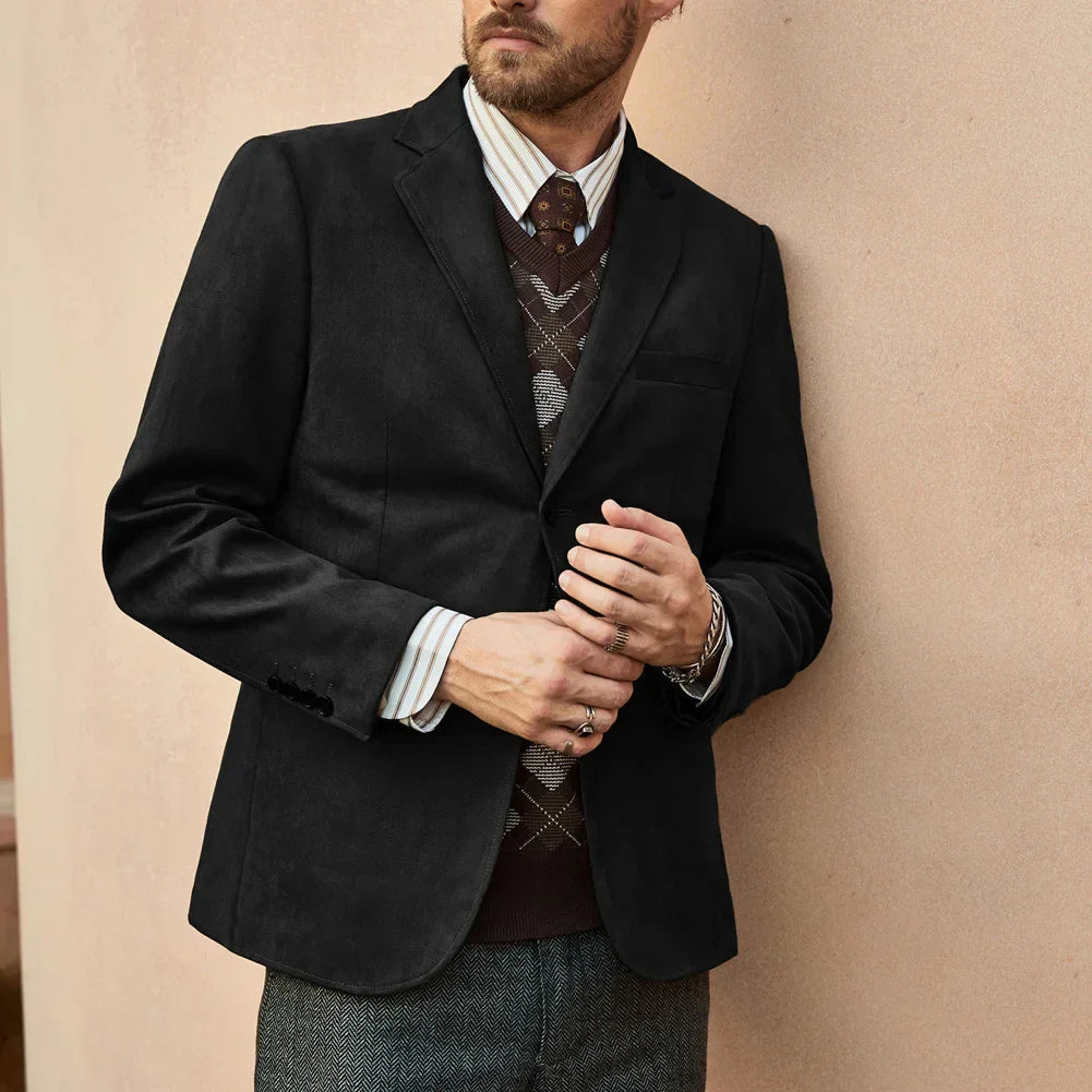 Blazer masculino em camurça Raffenzi RZ103 com design clássico, toque aveludado e bolsos funcionais, ideal para looks elegantes e sofisticados.