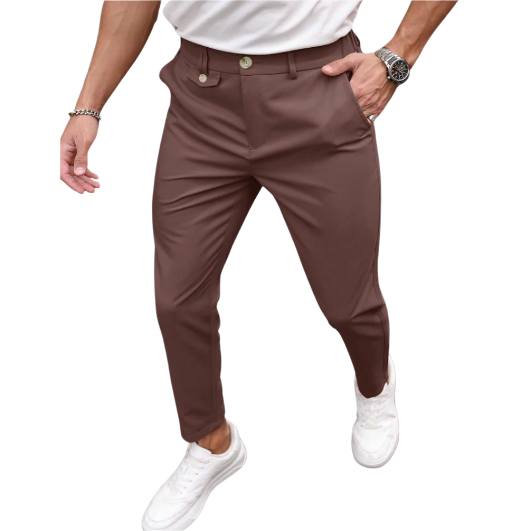 Calça Social Raffenzi RZ115 de alfaiataria slim, design elegante em azul bebê, perfeita para eventos formais com sofisticação e conforto.