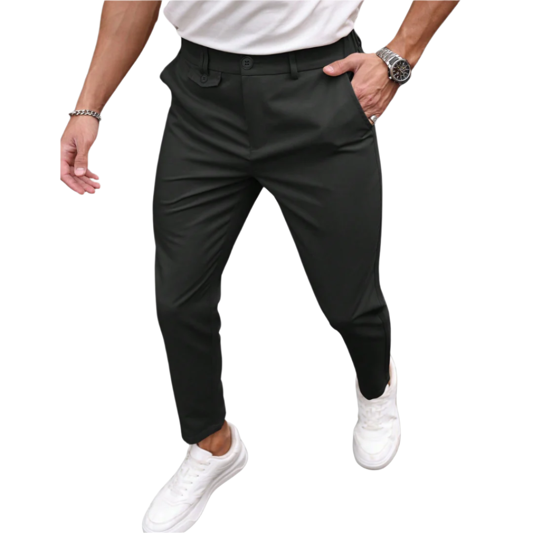 Calça Social Raffenzi RZ115 de alfaiataria slim, design elegante em azul bebê, perfeita para eventos formais com sofisticação e conforto.