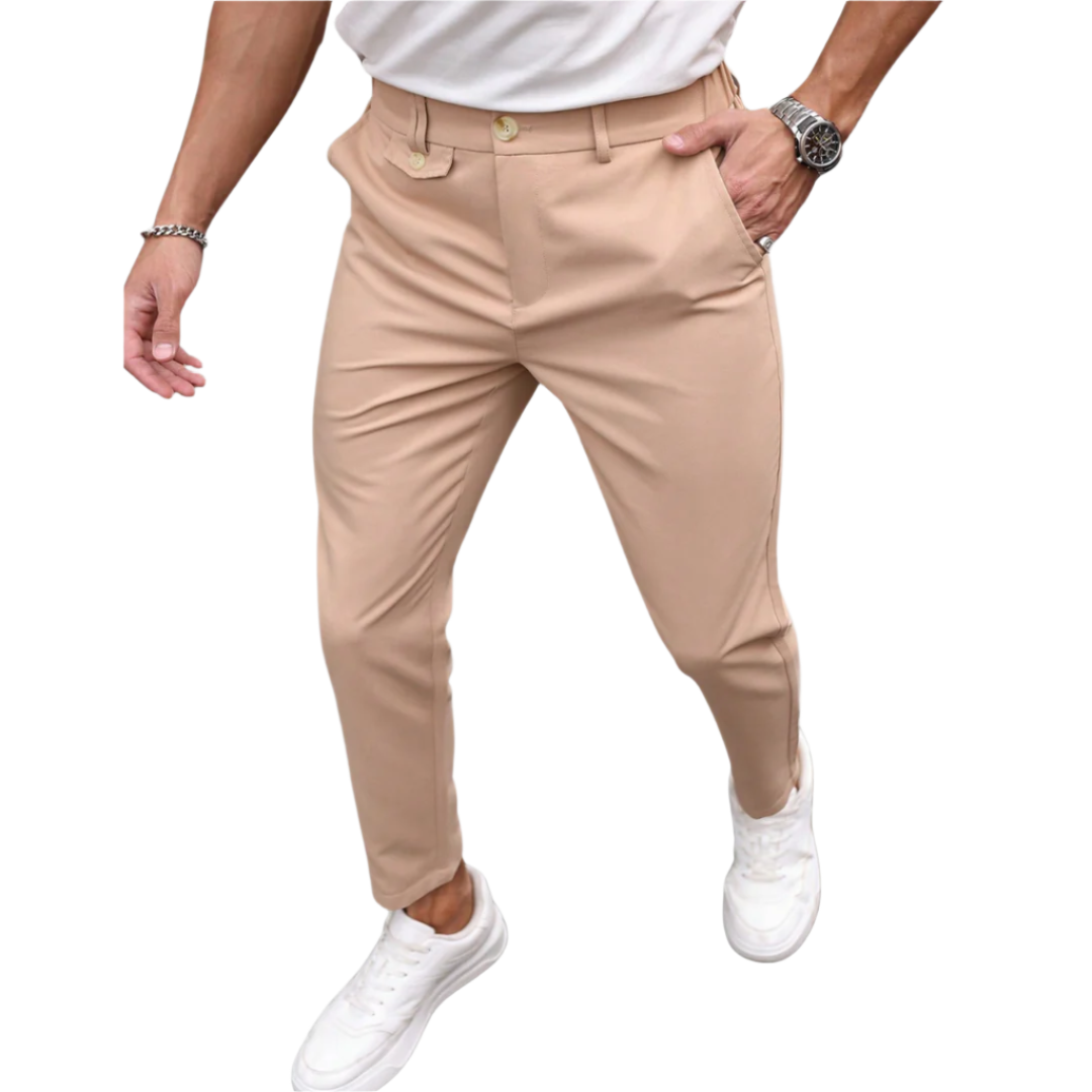 Calça Social Raffenzi RZ115 de alfaiataria slim, design elegante em azul bebê, perfeita para eventos formais com sofisticação e conforto.