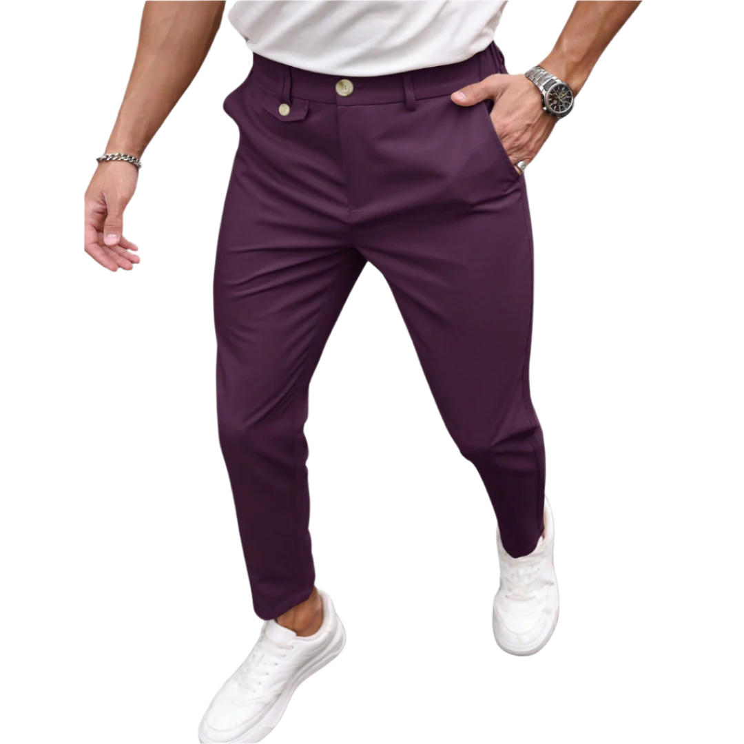 Calça Social Raffenzi RZ115 de alfaiataria slim, design elegante em azul bebê, perfeita para eventos formais com sofisticação e conforto.