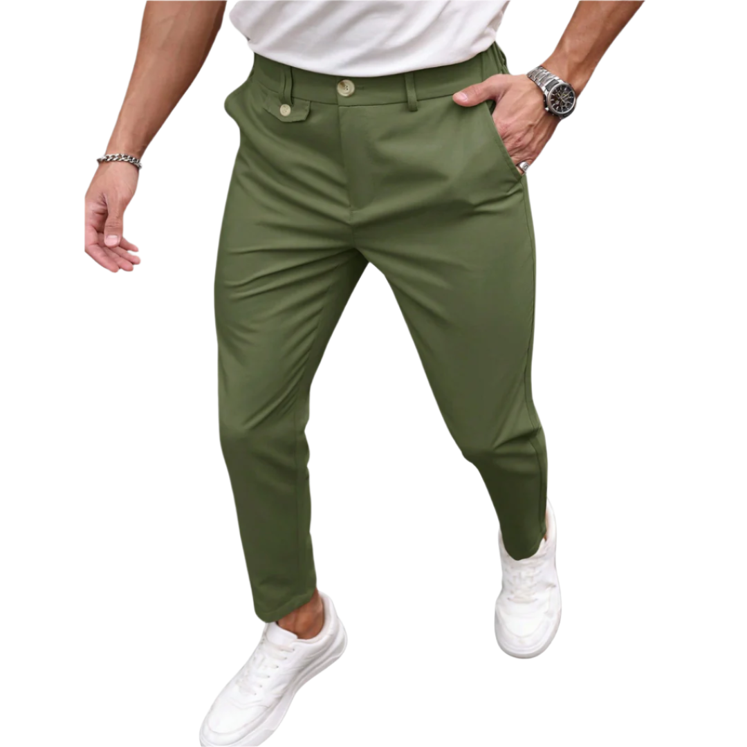 Calça Social Raffenzi RZ115 de alfaiataria slim, design elegante em azul bebê, perfeita para eventos formais com sofisticação e conforto.