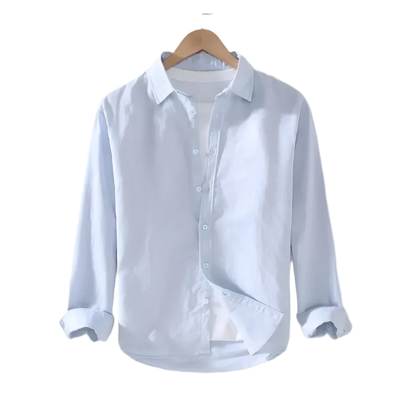 Camisa de Linho Raffenzi RZ142, design atemporal, perfeita para eventos sociais com sofisticação, frescor e resistência em linho.