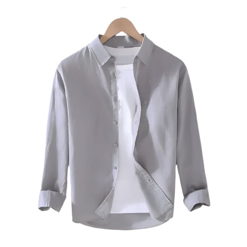Camisa de Linho Raffenzi RZ142, design atemporal, perfeita para eventos sociais com sofisticação, frescor e resistência em linho.