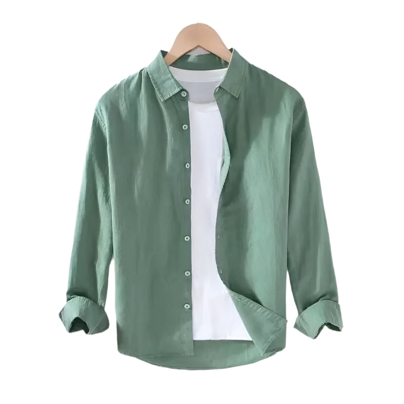 Camisa de Linho Raffenzi RZ142, design atemporal, perfeita para eventos sociais com sofisticação, frescor e resistência em linho.