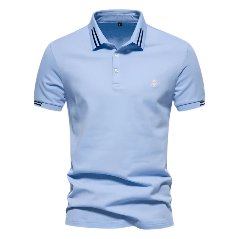 Camisa Polo Masculina Raffenzi RZ150 em algodão, design sofisticado e detalhes bordados que valorizam o visual masculino com elegância e conforto.