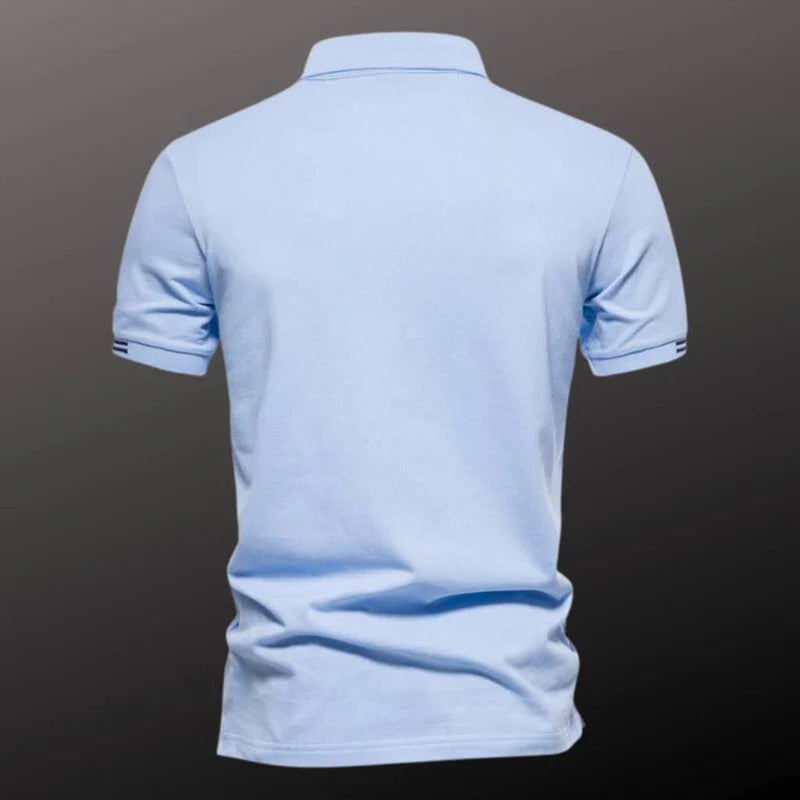 Camisa Polo Masculina Raffenzi RZ150 em algodão, design sofisticado e detalhes bordados que valorizam o visual masculino com elegância e conforto.