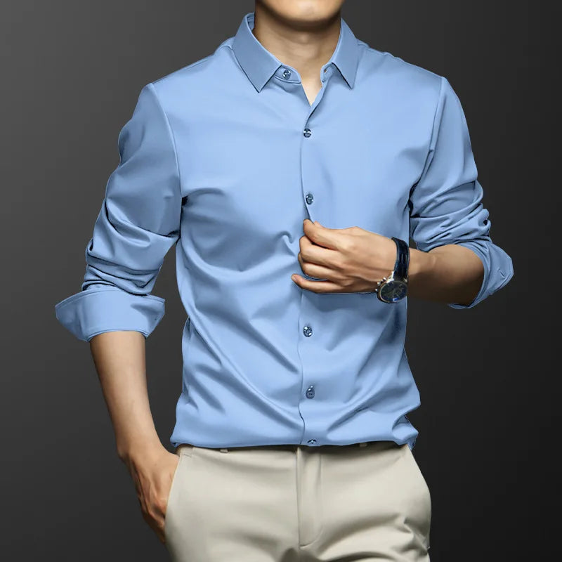 Camisa Social Raffenzi RZ144, design slim fit, perfeita para ocasiões formais ou casuais com sofisticação e praticidade anti-amasso.