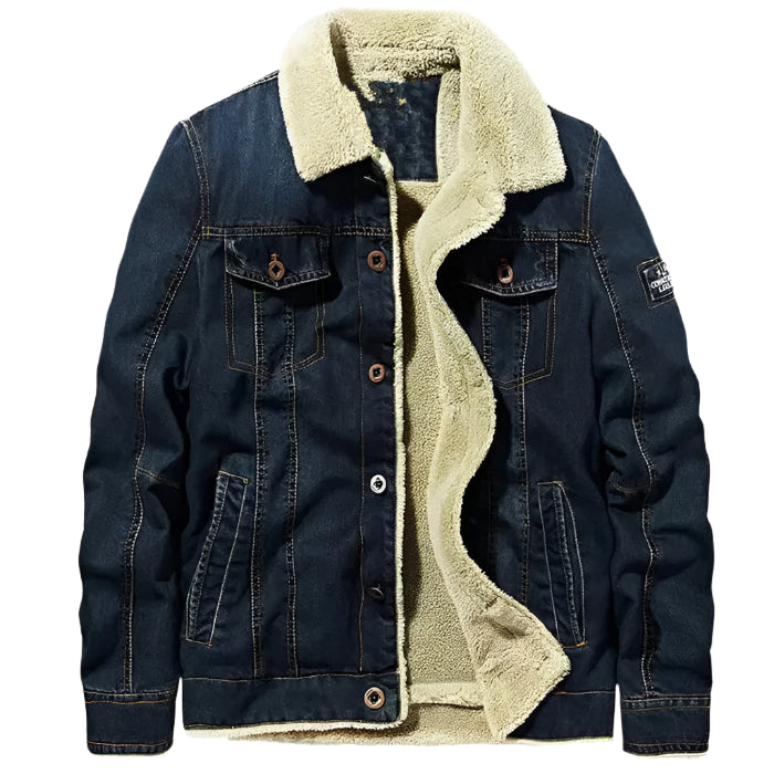 Jaqueta jeans masculina acolchoada Raffenzi com forro em lã, modelagem ajustada e estilo sofisticado ideal para os dias frios e ocasiões urbanas.