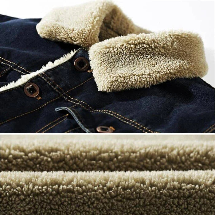 Jaqueta jeans masculina acolchoada Raffenzi com forro em lã, modelagem ajustada e estilo sofisticado ideal para os dias frios e ocasiões urbanas.
