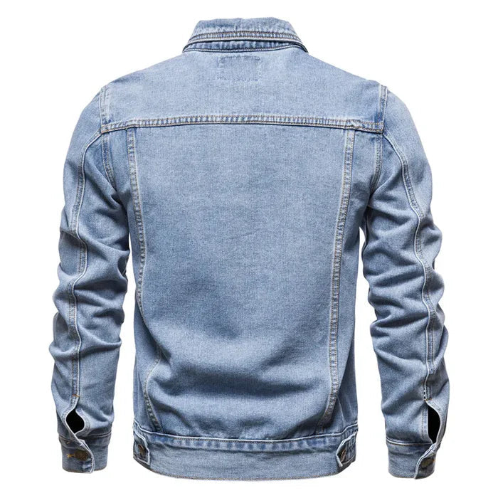 Jaqueta jeans masculina Raffenzi RZ055 com design clássico, acabamento refinado e modelagem ajustada para looks estilosos e sofisticados