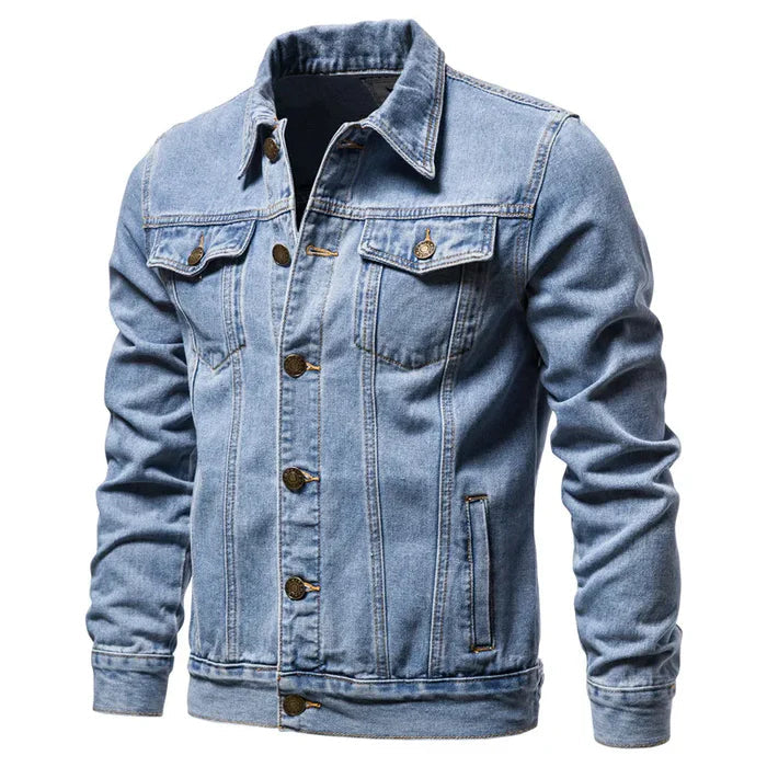 Jaqueta jeans masculina Raffenzi RZ055 com design clássico, acabamento refinado e modelagem ajustada para looks estilosos e sofisticados