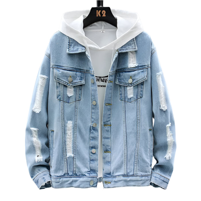 Jaqueta Jeans Masculina Raffenzi RZ058 com design moderno, jeans premium e acabamento sofisticado para um visual autêntico e versátil.