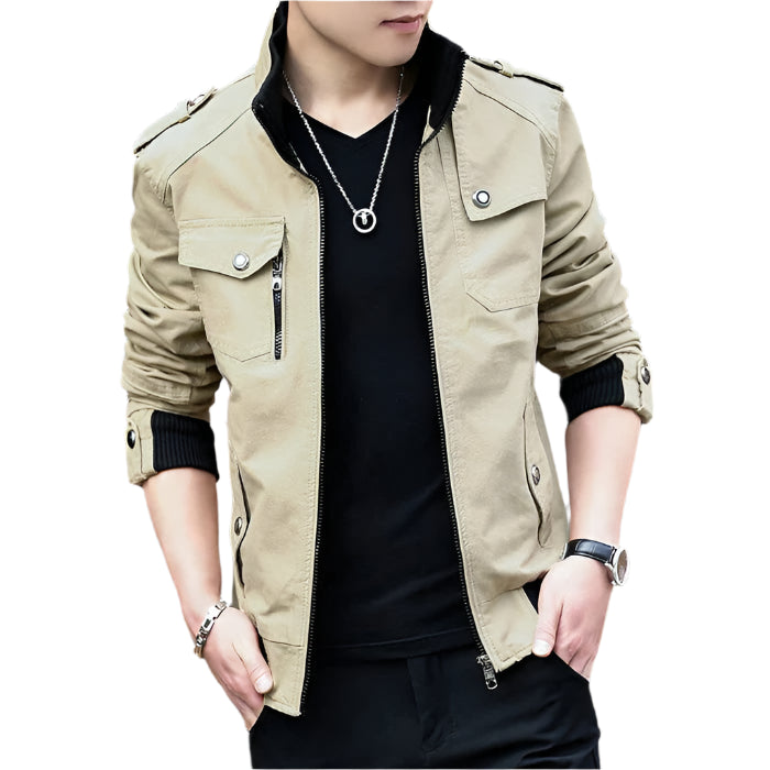 Jaqueta Masculina Raffenzi RZ026 com design sofisticado, fechamento em zíper, detalhes refinados e conforto térmico para um visual moderno.