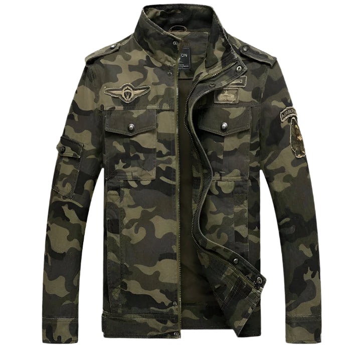 Jaqueta masculina camuflada Raffenzi RZ071, com forro térmico e design moderno para proteção e estilo em dias frios.