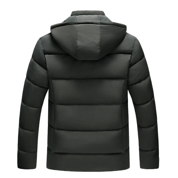 Jaqueta masculina Raffenzi RZ011 com isolamento térmico, capuz removível e design sofisticado para enfrentar frio intenso com elegância.
