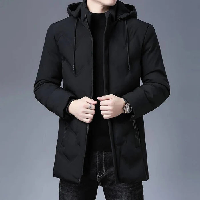 Jaqueta Masculina Raffenzi RZ084 com design sofisticado, isolamento térmico e acabamento refinado, ideal para manter o estilo nos dias frios.
