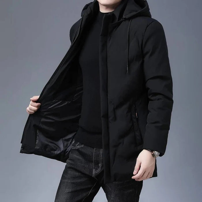 Jaqueta Masculina Raffenzi RZ084 com design sofisticado, isolamento térmico e acabamento refinado, ideal para manter o estilo nos dias frios.