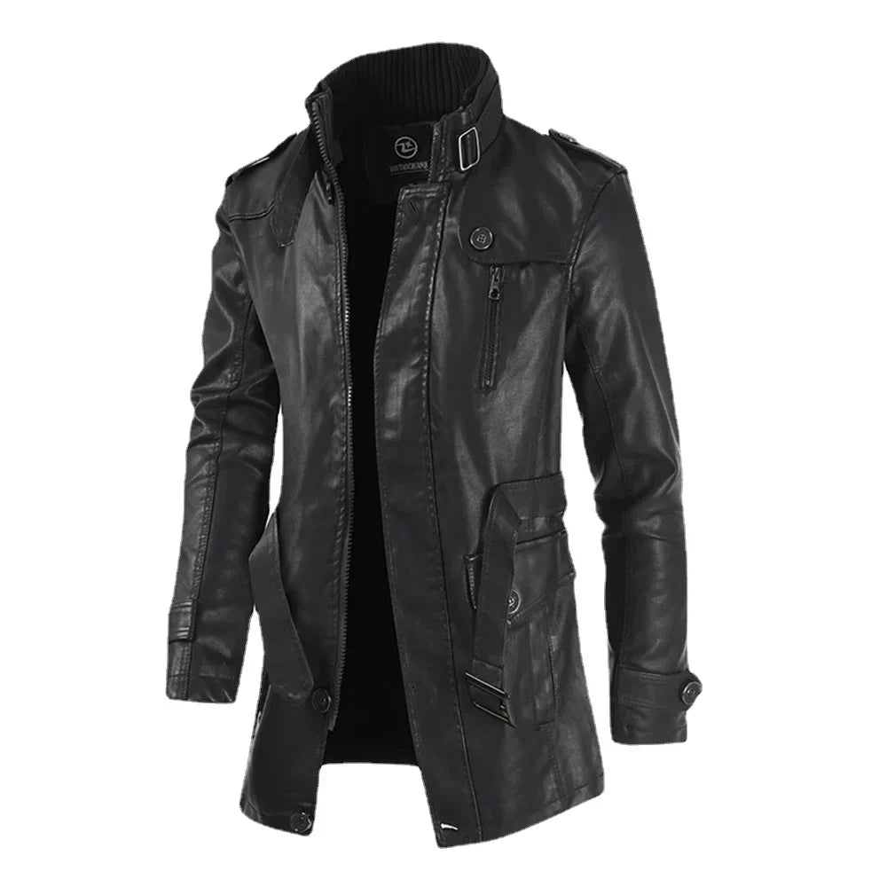 Jaqueta Masculina Raffenzi RZ085 confeccionada em couro e poliéster, com design moderno e costuras reforçadas, perfeita para estilo e proteção térmica.