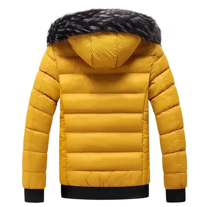 Jaqueta puffer masculina Raffenzi RZ034 com capuz forrado, ideal para conforto, proteção e estilo em dias frios.