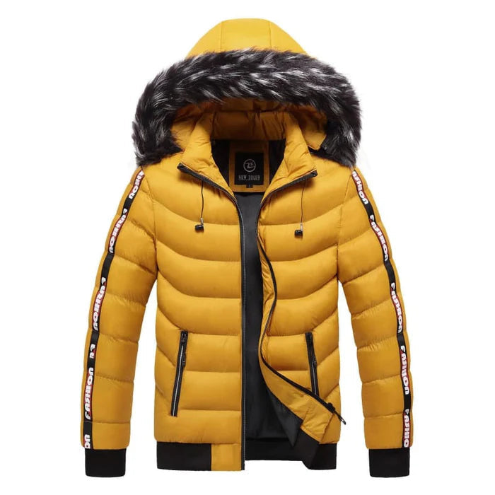 Jaqueta puffer masculina Raffenzi RZ034 com capuz forrado, ideal para conforto, proteção e estilo em dias frios.