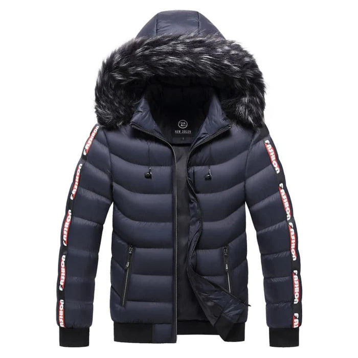 Jaqueta puffer masculina Raffenzi RZ034 com capuz forrado, ideal para conforto, proteção e estilo em dias frios.
