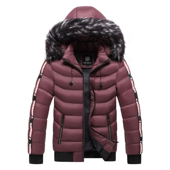 Jaqueta puffer masculina Raffenzi RZ034 com capuz forrado, ideal para conforto, proteção e estilo em dias frios.