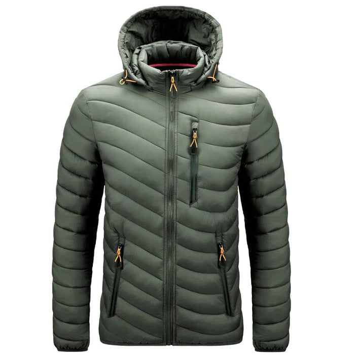 Jaqueta puffer masculina Raffenzi RZ012 com isolamento térmico para temperaturas de até -10°C, unindo conforto, estilo e inovação.