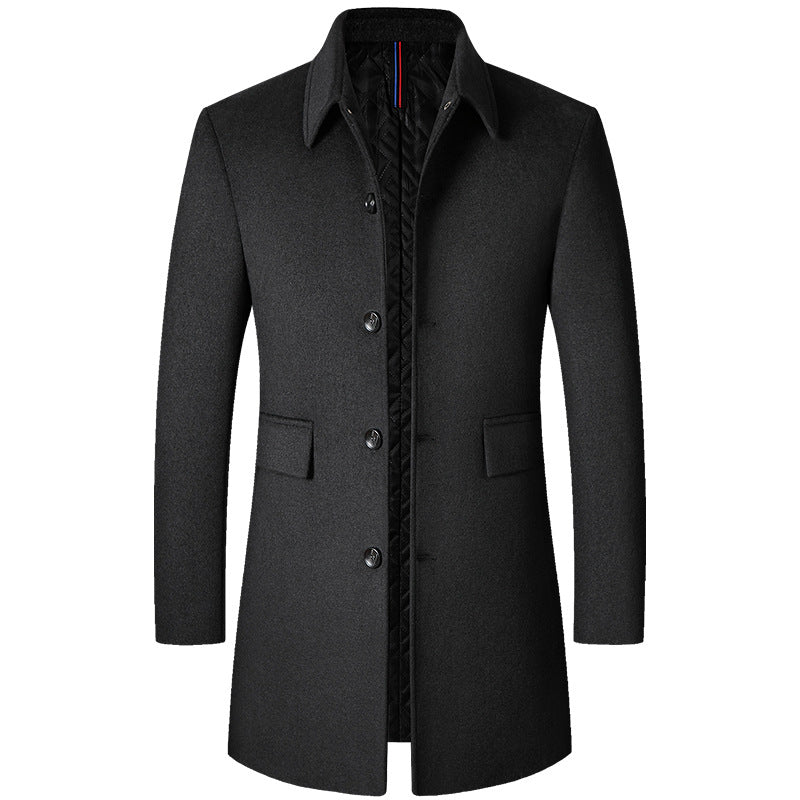 Sobretudo Raffenzi RZ128, design slim em lã com gola polo, perfeito para o inverno com sofisticação, conforto e praticidade.