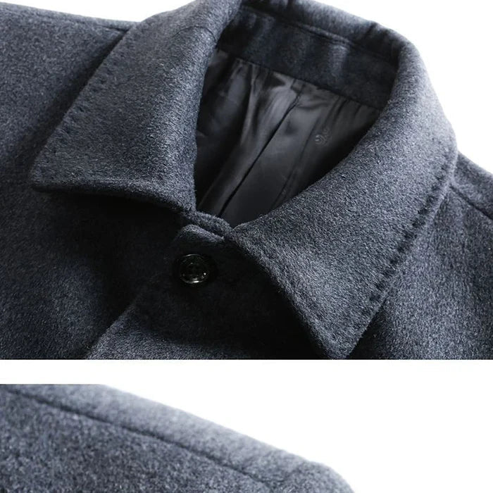 Sobretudo Raffenzi RZ123, design curto social em lã, ideal para eventos casuais ou formais com sofisticação e conforto.