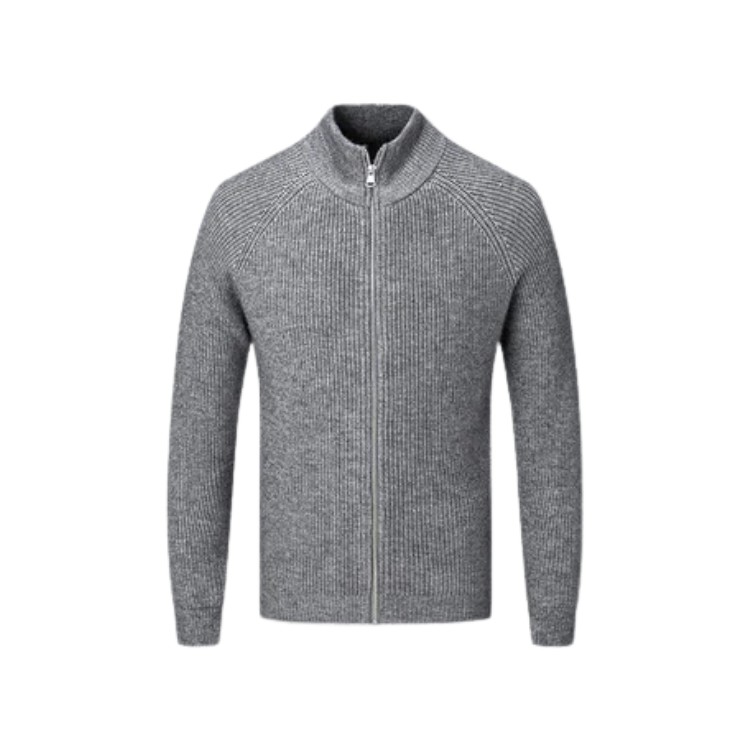 Suéter Raffenzi RZ131, design contemporâneo com zíper, perfeito para dias frios com sofisticação, conforto e praticidade em algodão.