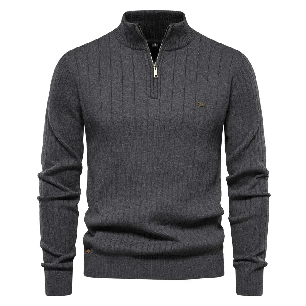 Suéter Raffenzi RZ134, design slim fit com gola V, perfeito para looks casuais ou formais com sofisticação, conforto e estilo em lã.
