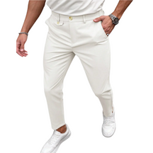 Calça Social Raffenzi RZ115 de alfaiataria slim, design elegante em azul bebê, perfeita para eventos formais com sofisticação e conforto.