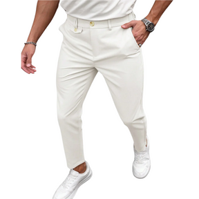 Calça Social Raffenzi RZ115 de alfaiataria slim, design elegante em azul bebê, perfeita para eventos formais com sofisticação e conforto.
