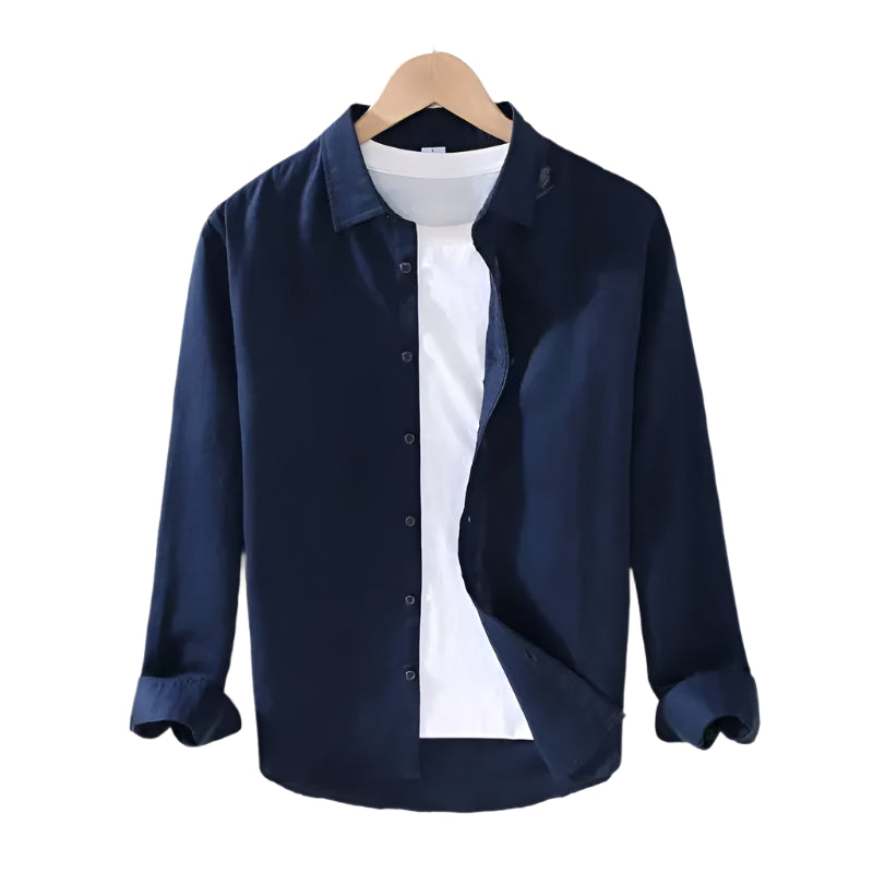 Camisa de Linho Raffenzi RZ142, design atemporal, perfeita para eventos sociais com sofisticação, frescor e resistência em linho.
