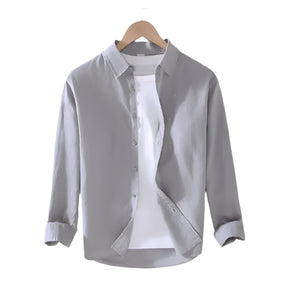Camisa de Linho Raffenzi RZ142, design atemporal, perfeita para eventos sociais com sofisticação, frescor e resistência em linho.