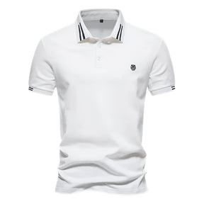 Camisa Polo Masculina Raffenzi RZ150 em algodão, design sofisticado e detalhes bordados que valorizam o visual masculino com elegância e conforto.