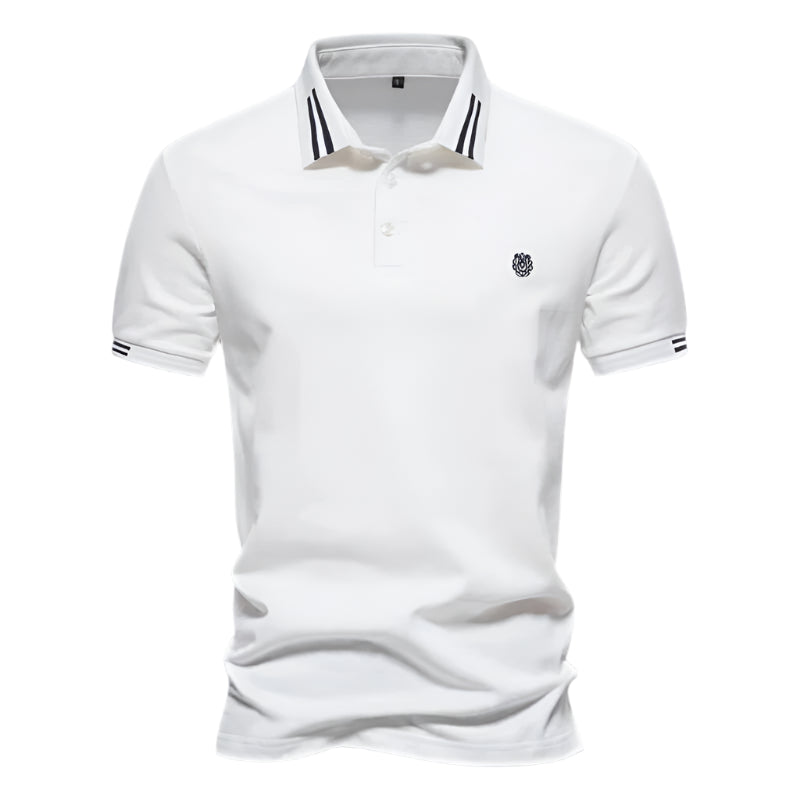 Camisa Polo Masculina Raffenzi RZ150 em algodão, design sofisticado e detalhes bordados que valorizam o visual masculino com elegância e conforto.