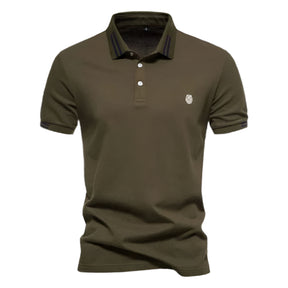 Camisa Polo Masculina Raffenzi RZ150 em algodão, design sofisticado e detalhes bordados que valorizam o visual masculino com elegância e conforto.