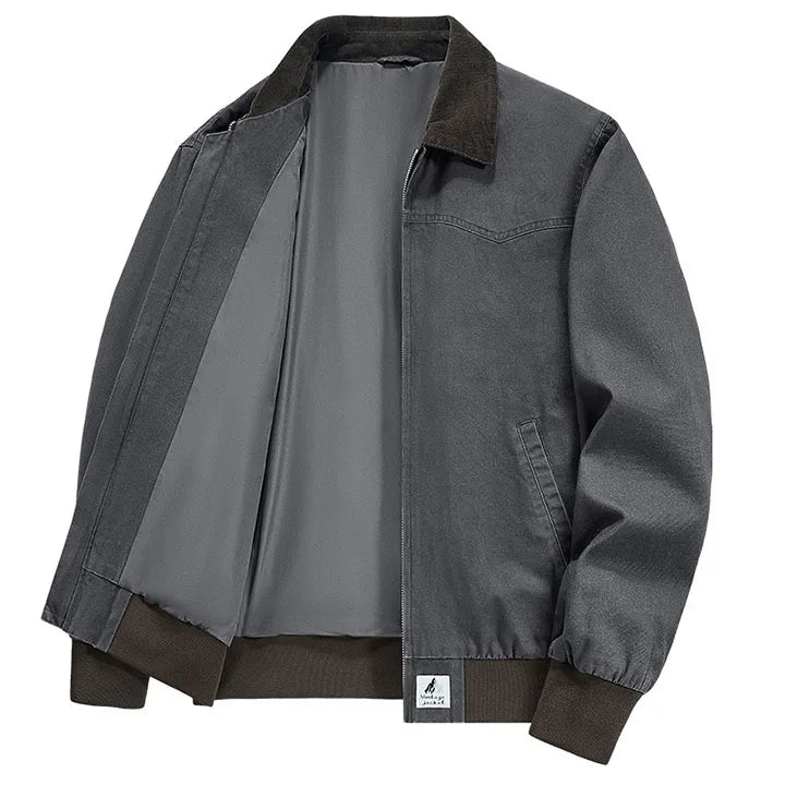 Jaqueta bomber vintage masculina Raffenzi RZ007 com design retrô, interior forrado e ajuste confortável, perfeita para estilo e versatilidade.