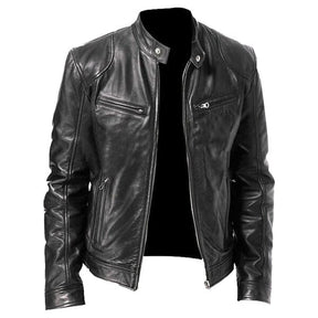 Jaqueta de couro masculina Raffenzi RZ017 com design racer, corte ajustado e acabamento refinado para composições sofisticadas e estilosas.