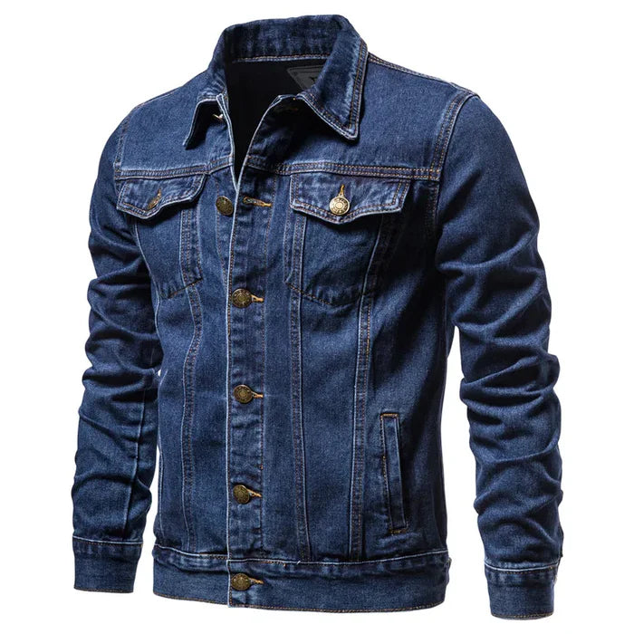 Jaqueta jeans masculina Raffenzi RZ055 com design clássico, acabamento refinado e modelagem ajustada para looks estilosos e sofisticados