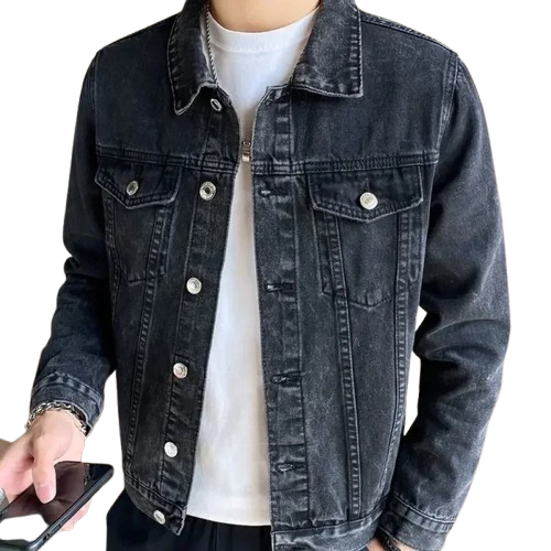 Jaqueta jeans masculina Raffenzi RZ080 com botões, design ajustado e visual moderno para homens que buscam estilo e conforto no dia a dia.
