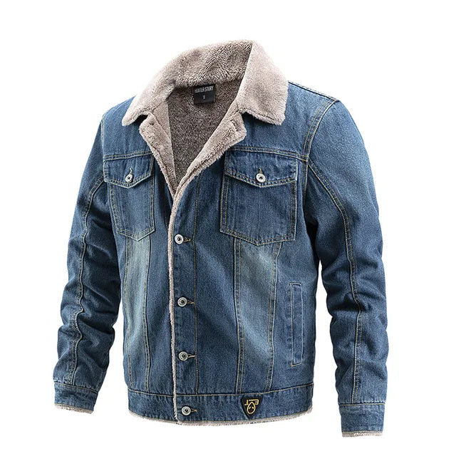 Jaqueta jeans masculina Raffenzi RZ062 com interior forrado, design sofisticado e isolamento térmico para máximo conforto e elegância.