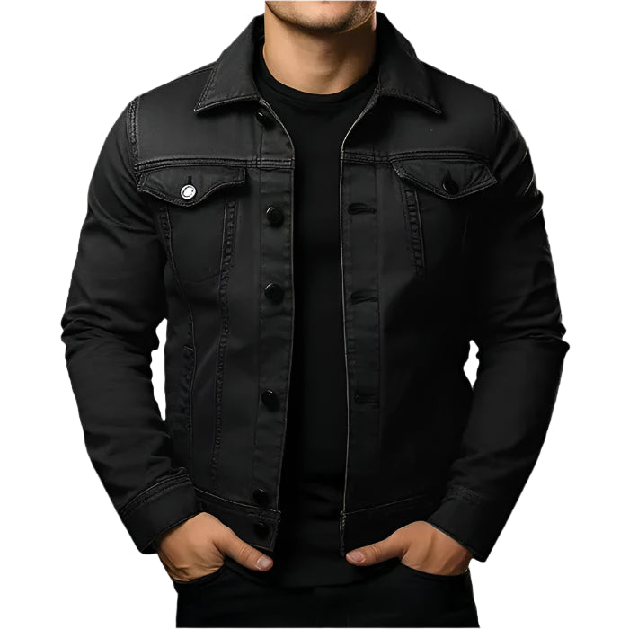Jaqueta jeans masculina slim Raffenzi RZ008 com design ajustado, jeans premium e acabamento de qualidade para um visual sofisticado e versátil.