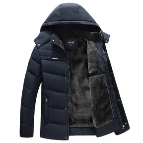 Jaqueta masculina Raffenzi RZ011 com isolamento térmico, capuz removível e design sofisticado para enfrentar frio intenso com elegância.