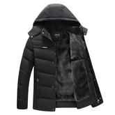 Jaqueta masculina Raffenzi RZ011 com isolamento térmico, capuz removível e design sofisticado para enfrentar frio intenso com elegância.