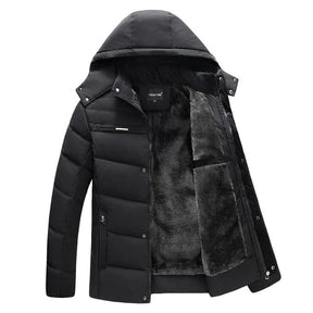 Jaqueta masculina Raffenzi RZ011 com isolamento térmico, capuz removível e design sofisticado para enfrentar frio intenso com elegância.