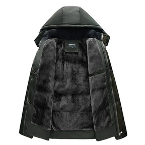 Jaqueta masculina Raffenzi RZ011 com isolamento térmico, capuz removível e design sofisticado para enfrentar frio intenso com elegância.