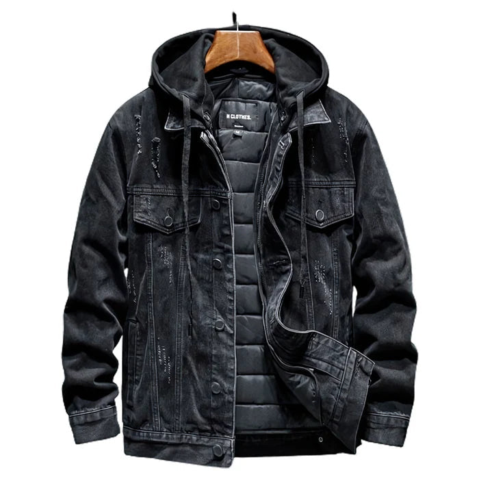 Jaqueta masculina jeans Raffenzi RZ021 com corte ajustado, bolsos funcionais e design moderno, ideal para compor looks urbanos e sofisticados.